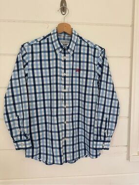 Bald Head Blues Boys Islander Button Down Shirt YXL Blue Plaid Long Sleeve